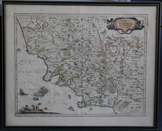 Johannes Janssonius (1588-1664) Map of the Territorio di Siena con il Ducato di Castro, overall 17.5 x 21.75in.